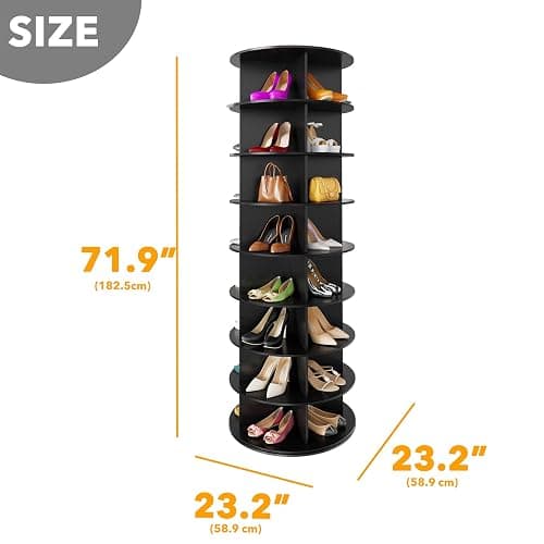 SpaceAid 8 Tier Rotating Shoe Rack Tower, Spinning Shoe Display Lazy Susan, Revolving 360 Shoe Rack Storage Round Carousel, Vertical Handbag Rotate Shoes Closet Organization (8-Tier Black) thumbnail 2