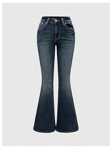 WDIRARA Women's Goth Punk Rhinestone Embroidered Flare Jeans Bootcut Denim Pants thumbnail 4