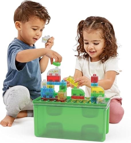 JELLY BLOX- Boite de Rangement + 30 Blocs de Construction Tactiles - Jeu de Construction pour Enfants dès 2 Ans - Expérience Sensorielle avec Blocs Extensibles, Souples et Flexibles - Boite Ouverte thumbnail 5