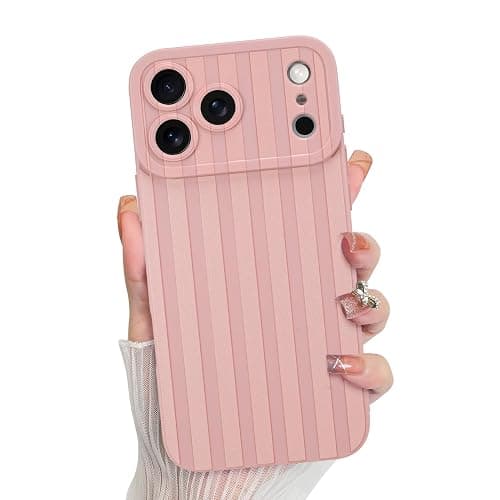 KANGHAR Compatible with iPhone 17 Pro Max Case 2025, Silicone Stripes Cute Pattern, Camera Protection Soft Slim Phone Cover for Girls Women -Pink - Image 1