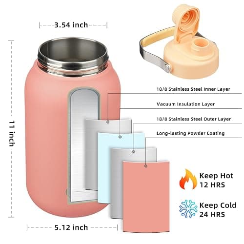 BJPKPK Half Gallon Insulated Water Bottles, 64oz Water Jug with Metal Handle & BPA Free Spout Lid, Dishwasher Safe Flasks, Large Stainless Steel Gym Sport Jugs, Pink thumbnail 3