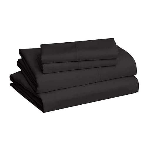Amazon Basics Lightweight Super Soft Easy Care Breathable Comfortable Microfiber 4 Piece Bed Sheet Set with 14-Inch Deep Pockets, Full, Black, Solid thumbnail 2