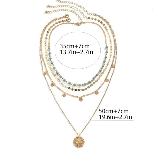 Taichell Gold Layered Turquoise Necklace for Women Multi Boho Long Necklace Bohemian Coin Pendant Necklaces Jewelry thumbnail 6