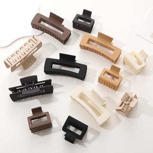 Alemaky 12 Pack Square Claw Clips, Big and Small Neutral Rectangle Hair Claw Clips, Non-slip Matte Large Hair Clips for Women,Strong Hold jaw clip for Thick Thin Hair (Neutral) thumbnail 6