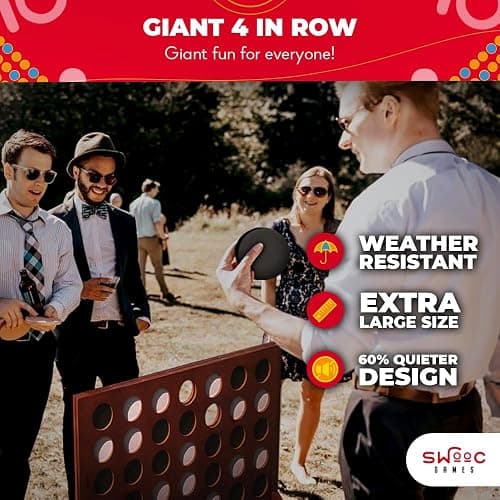 Swooc Games - Giant Four in a Row (All Weather) with Carrying Case & 60% Quieter Design - Giant Connect Game Outdoor for Adults and Family - 4 in a Row Life Size Yard Games for Kids and Adults thumbnail 2