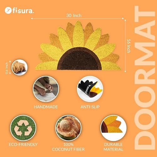 Fisura - Original Doormat Outdoor Entrance Sunflower, Outdoor Mats for Front Door, Coconut Fiber Mat with Non-Slip PVC Base. Dimensions: 27.56 inches x 15.75 inches x 0.59 inches thumbnail 3