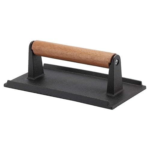 CROWNSHOP Steak Press Cast Iron Grill Burger Press Rectangle Steak | Meat Bacon Press with Wooden Handle for Burger Grilled Sandwich Quesadilla Steak( 20 x 10 cm ) - Image 1