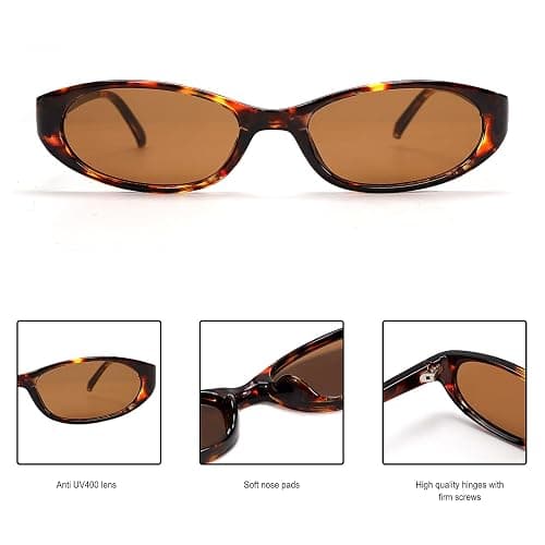 GUVIVI Retro Oval Sunglasses for Women Chic Cat Eye 90s Sunnies Lightweight Narrow Shades Trendy UV protection Sun Glasses thumbnail 5