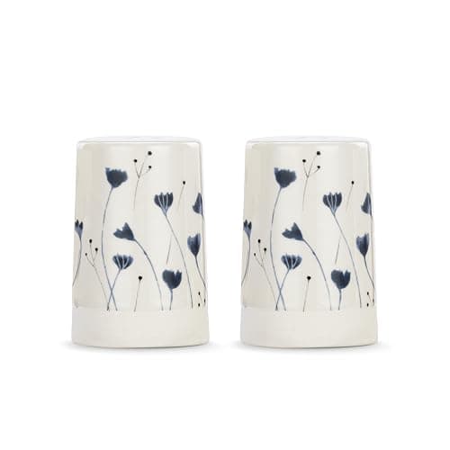DEMDACO Wildflowers - by Lucinda Wei - 3 Inch Blue/White Stoneware Salt and Pepper Shaker Set - Image 1