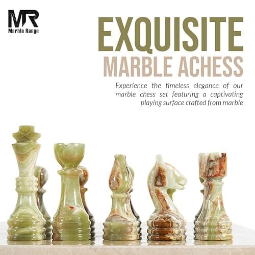 Marble Chess Set 15 Inch Verona and Green Handmade Board Game with Storage Box, Classic Travel Chess Set for Adults with Chess Pieces & 2 Extra Queens, Elegant Gift & Home Décor thumbnail 3