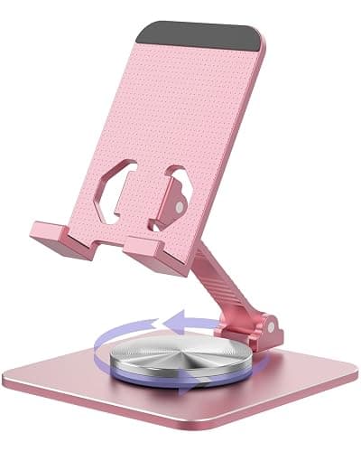 SOJUNER Cell Phone & Tablet Stand for Desk, Aluminum Adjustable Holder for iPhone, iPad & Smartphones || Foldable Mount with 360° Swivel, Stable Base & Portable Design for 4–9.7in Devices, Pink - Image 1