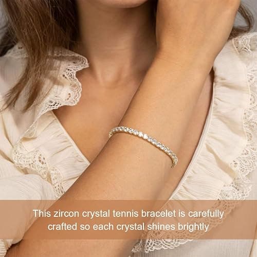 NTRUXZP Tennisarmband Damen Zirkonia Armreif : 2Pcs Armband für Frauen Edelstal 6mm Breit 17cm Armbänder Schmuck Geschenk golden für Mama Freund Tochter thumbnail 5
