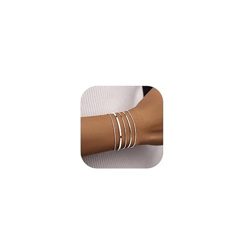 Thin Gold Bracelet for Women Stack, Dainty 14K Gold Bracelet Stackable Set with Bangle Cuff, Box, Herringbone, Paperclip, Figaro, Sparkling Link Chains, Simple Waterproof Non Tarnish Minimalist Gifts for Women Trendy - Image 1