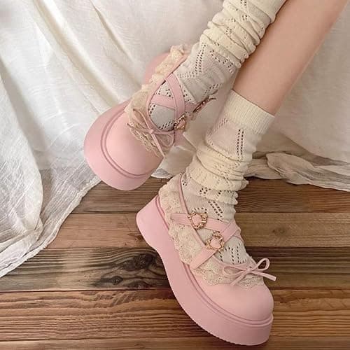 ZQW Women's Kawaii Lolita Chunky Mary Jane Shoes with Bow Cute Aesthetic Round Toe Goth Platform Dress Pumps Sweet Flats thumbnail 6