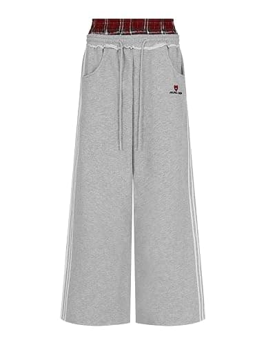 Aelfric Eden Checked Patchwork Jogging Bottoms Men's Plaid Patchwork Sweatpants Women's Casual Sports Trousers Streetwear High Waist Comfortable Loose Trousers thumbnail 4