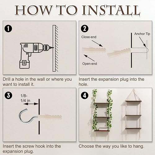 WOOD MEETS COLOR 3 Tier Macrame Wall Hanging Shelves with Artificial Ivy Leaves,Boho Room Decor Handmade Cotton Rope,Wooden Hanging Storage Floating Shelves for Small Plants,Living Room Bedroom thumbnail 6