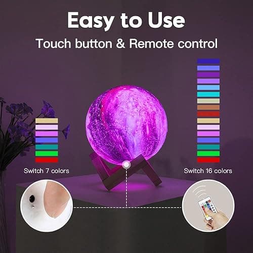 BRIGHTWORLD Moon Lamp Galaxy Lamp 5.9 inch 16 Colors LED 3D Moon Light, Remote & Touch Control Moon Night Light Christmas Gifts for Girls Boys Kids Women Birthday thumbnail 3