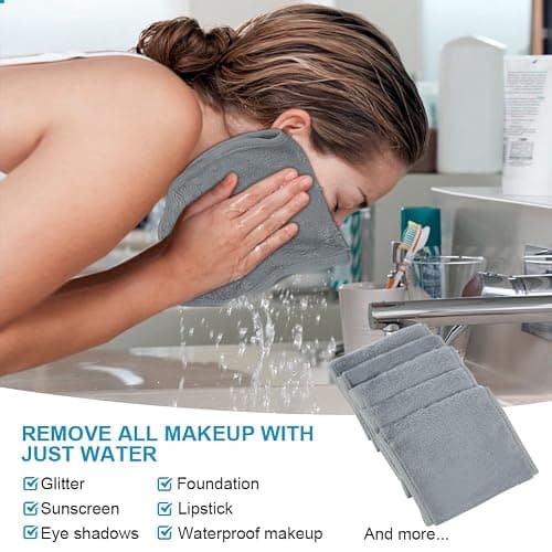 URAQT Reusable Microfibre Makeup Remover Face Cloths,5 Pack,Grey | Microfibre fabric, reusable and machine washable. Gentle on skin, efficiently dissolve cosmetics for daily facial cleansing thumbnail 4