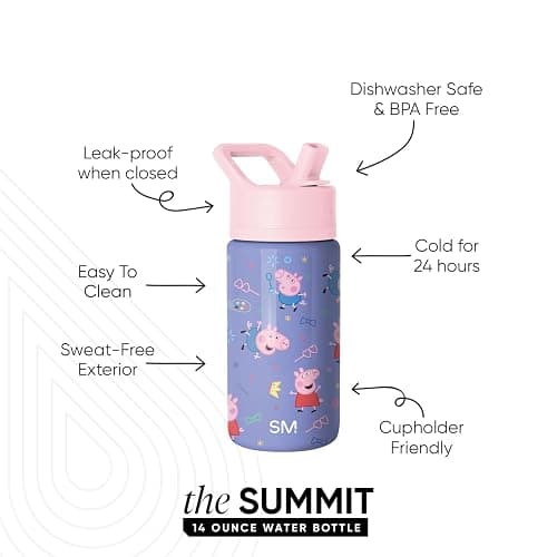 Simple Modern Kids Summit Water Bottle with Straw Lid | Peppa Pig 14oz Stainless Steel Cup Insulated Tumbler for Toddlers, School | Peppa Pig Bubbles thumbnail 3