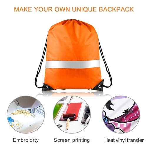 KUUQA 12 Pcs Drawstring Backpack Bag Bulk Reflective Backpack Orange String Bags Cinch Sack Backpack for Team Yoga Sport Gym Traveling thumbnail 6