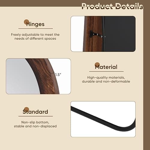Coomily Full Length Mirror, 71"x32" Wooden Mirror Full Length with Stand Wood Floor Mirror, Oversized Stand Up Mirrors Large Wall Mirrors, Wall Mounted Mirrors, Arched Vintage Style, Walnut thumbnail 6