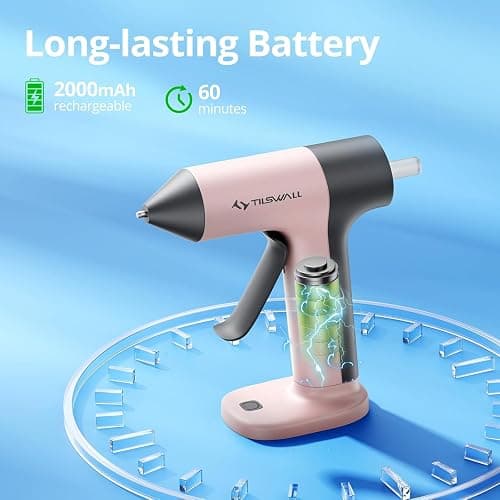 Tilswall Cordless Hot Glue Gun, 30s Fast Preheating with 2Ah Built-in Battery, Hot Melt Glue Gun with 20pcs Premius Glue Sticks, Smart Power-Off, USB-C Inputs Suitable for DIY Craft, Home Repaire Pink thumbnail 4