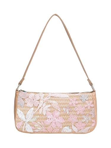 QWINEE Women's Floral Print Shoulder Handbags Y2k Top Handle Zipper Small Square Underarm Bag Purse - Image 1