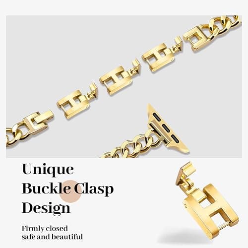 Newlibery Slim Gold Band for Women Feminine Elegant Compatible with Apple Watch 38mm 40mm 41mm 42mm (S10/11) Adjustable Metal Strap Dressy Chain Bracelet for iWatch Series 11/10/9/8/7/6/5/4/SE/3/2/1 thumbnail 5