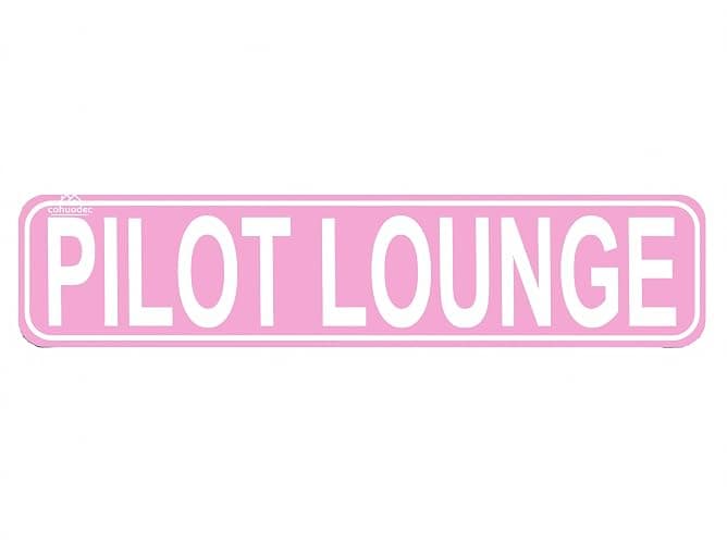 Pilot Lounge Sign, Aviation Airplane Or Plane Hangar Metal Sign, Rustic Street Sign or Door Name Plate Plaque Novelty Sign for Farm House Garage Wall Decor Pink Tin Sign 16 x 4 Inch - Image 1