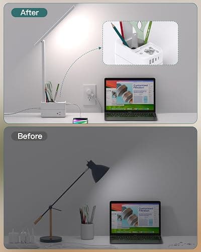 Addtam LED Desk Lamp with Pen Holder, Study Lamps with 3 Outlets 4 USB Charging Ports(2 USBC), 3 Color Modes Desk Light Touch Lamp, Small Desk Lamps for Home Office College Dorm Room Essentials thumbnail 4