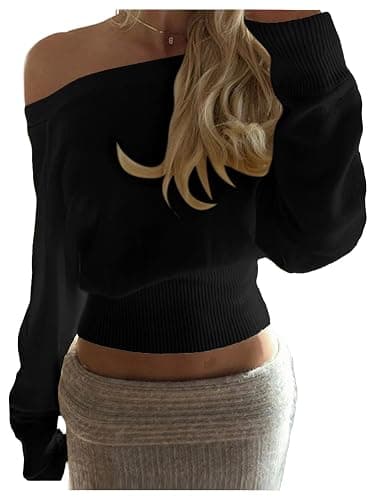 Verdusa Womens Off The Shoulder Sweater Cinched Waist Asymmetrical Tops Cropped Sweaters Fall Outfits Loose Fit - Image 1