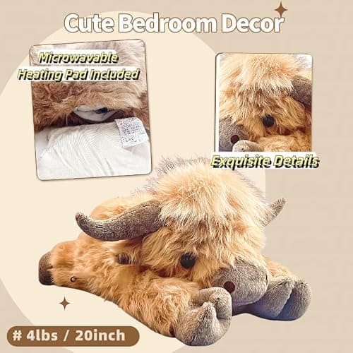 uoozii 20" | 4 Pounds Highland Cow Weighted Stuffed Animals with Unscented Microwavable Heating Pad, Cute Coolable Heatable Weighted Plush Warm Gift for Kids & Adults thumbnail 7