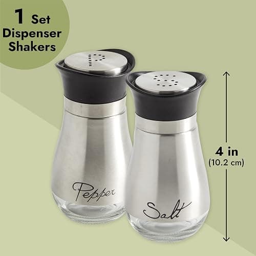Stainless Steel Salt and Pepper Shakers Set with Glass Bottom, Modern Kitchen Accessories Set (4oz) thumbnail 3