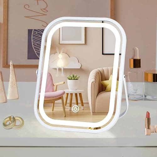 LAKFUES Vanity Mirror with Lights 6x8 Inch, Rechargeable Makeup Mirror for Desk, 3-Color Lighting & Touch Control Tabletop Mirror Lights, Portable Cordless Travel Mirror - Image 1