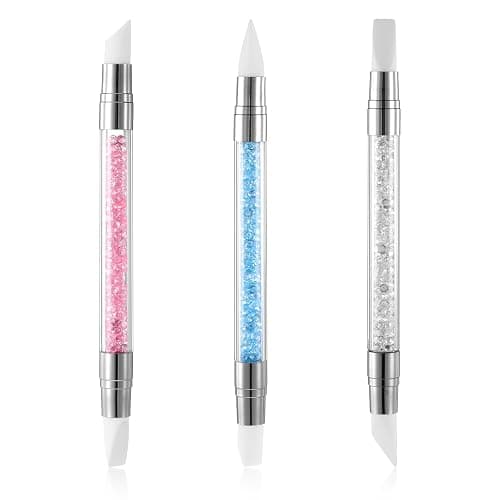 3 Stück Nagel Pinsel Silikon Nagelbürst,Gel Schnitzen Pinsel,Nagelkunst Skulptur Stift,Doppel Köpfe DIY Maniküre Werkzeug,Strassstein Picker,Nageldesign Stifte für Gelnägel Nagelfolie Zeichnen - Image 1
