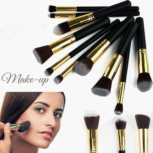 Make Up Brushes GLAMZA 10pc Make Up Brush Set - Professional Synthetic Makeup Brushes - Premium Black & Gold Blending Foundation Brushes Cosmetic Concealer Brush Set thumbnail 4
