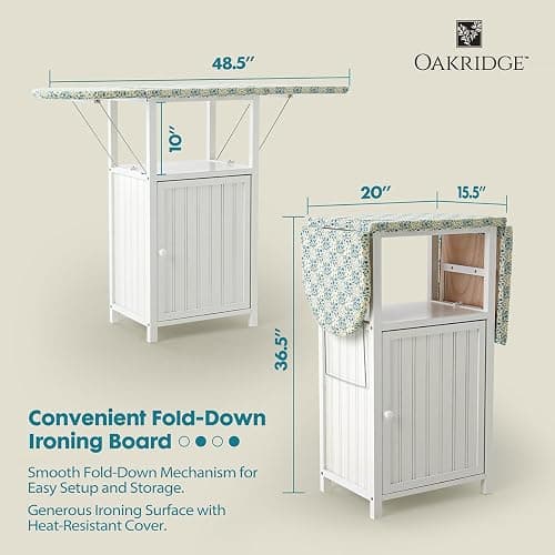 OakRidge Deluxe Ironing Board with Storage Cabinet, Perfect for Small Spaces with Extra Storage, Folding Station, Crafted with 100% Durable Wood, White Design – Measures 36.5" H x 15.5" W x 23" L thumbnail 3