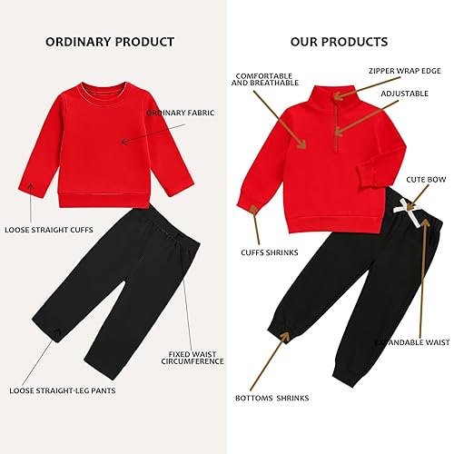 GRNSHTS Toddler Matching Outfits Boy and Girl Fall Clothes Baby Long Sleeve Winter Sweatsuit Sets 2-6Y - Red+black - 2T thumbnail 6
