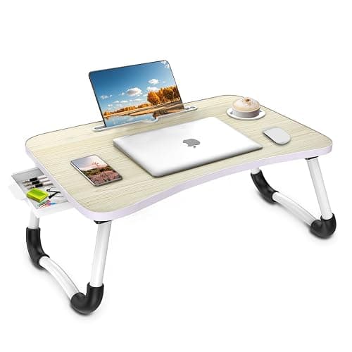Fayquaze Portable Foldable Laptop Bed Desk with Storage Drawer and Cup Holder - Lap Desk Laptop Stand Tray Table for Eating, Reading and Working - Image 1