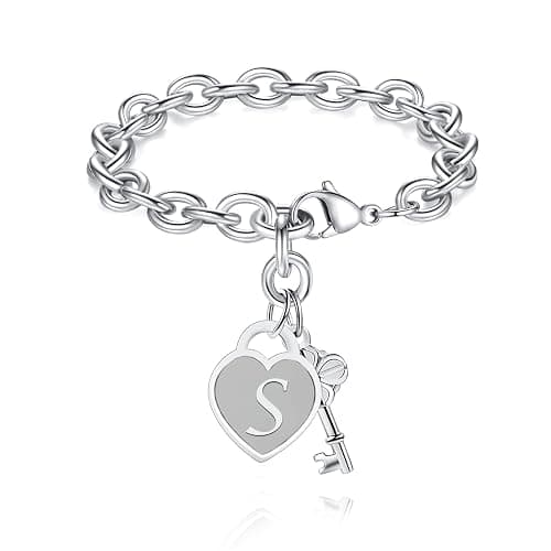 TONY & SANDY Initial Charm Bracelets for Girls Women Stainless Steel A-Z Bracelet Personalized Gifts Birthday Graduation Easter Stocking Stuffers for Teens Girls Jewelry (Various Design) - Image 1