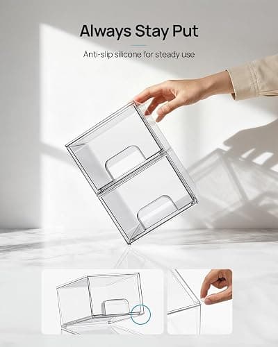 Vtopmart 4 Pack Small Clear Stackable Storage Drawers,Acrylic Bathroom Makeup Organizer,Plastic Storage Bins for Vanity, Undersink, Kitchen Cabinets, Pantry, Home Organization thumbnail 6