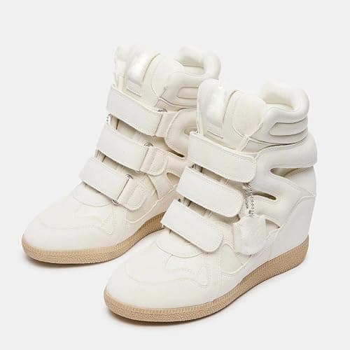 Dsevht Hidden Wedge Sneakers for Women High Top Fashion Sneaker Suede High Heel Platform Tennis Triple Strappy Band Casual Vintage Dressy Comfy Campus Trendy Retro Sneaker thumbnail 4