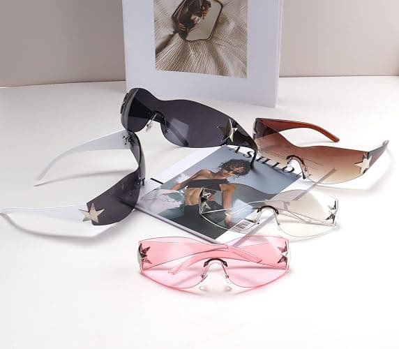 Dollger Trendy Y2K Sunglasses Women Men Wrap Around Rimless Sunglasses Cyber Y2k Fashion 2000 Glasses Shield thumbnail 7