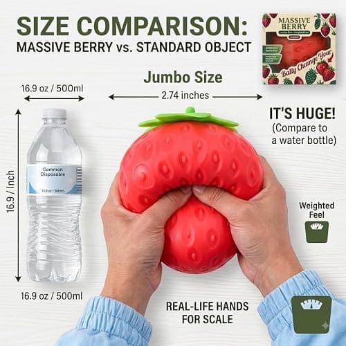 Giant Strawberry Squishy Toy, Super Soft Slow Rising Stress Relief Squeeze Toy for Adults, Large Size TPR Fruit Fidget Toy for Anxiety Relief, Party Favors & Decor thumbnail 3