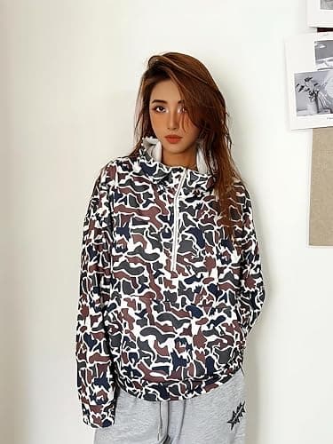 RSGMU Oversized Quarter Zip Pullover Women Camo Zip Up Hoodie Purple Camo Hoodie Womens Colorful Patchwork Graphic Hoodies thumbnail 5