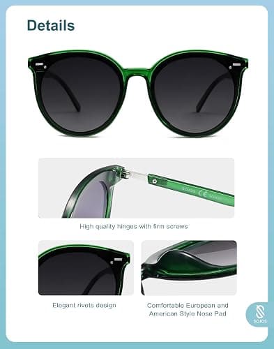 SOJOS Sunglasses Womens Trendy 2026 Retro Vintage Round Shades SJ2067,Large | PC Frames and Temples.Soft and Wide Nose Pads.UV400 protection PC Lenses,Ideal for Driving and All Sports thumbnail 4