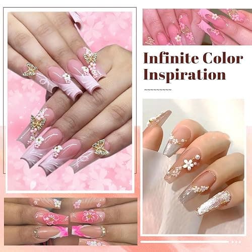 3D Flower Nail Charms, 2 Boxes 3D Acrylic Flower Nail Art Charms and Gems White Pink Mixed Cherry Blossom Spring Rhinestones Acrylic Nail Supplies with Pearls Manicure DIY Nail Decorations thumbnail 2