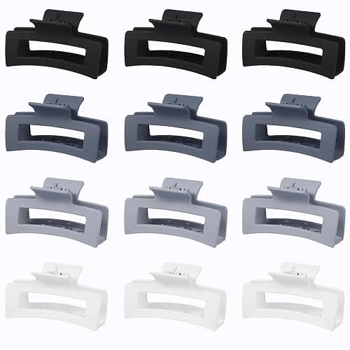 12 Pcs Medium Hair Clips for Women, 3.5 Inch Square Claw Clips, Colorful Hair Claw Clips for Thick and Thin Hair, Bulk Hair Accessories for Women and Girls- Grey thumbnail 6