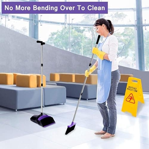 Broom and Dustpan Set, Upright Purple Dustpan Broom, 51" Long Handle Broom and Self Cleaning Dustpan for Home, Kitchen and Office thumbnail 6