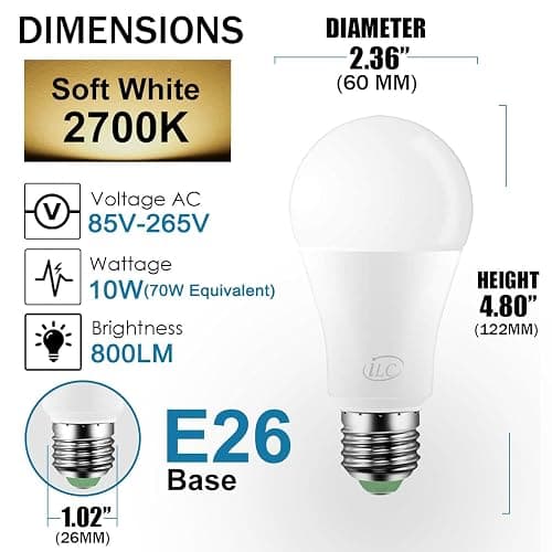 ILC Color Changing LED Light Bulbs, 70W Equivalent, 2700K Warm White A19 E26 Screw Edison Base RGBW Dimmable - 12 Color Choices - Timing Infrared Remote Control Included (2 Pack) thumbnail 3